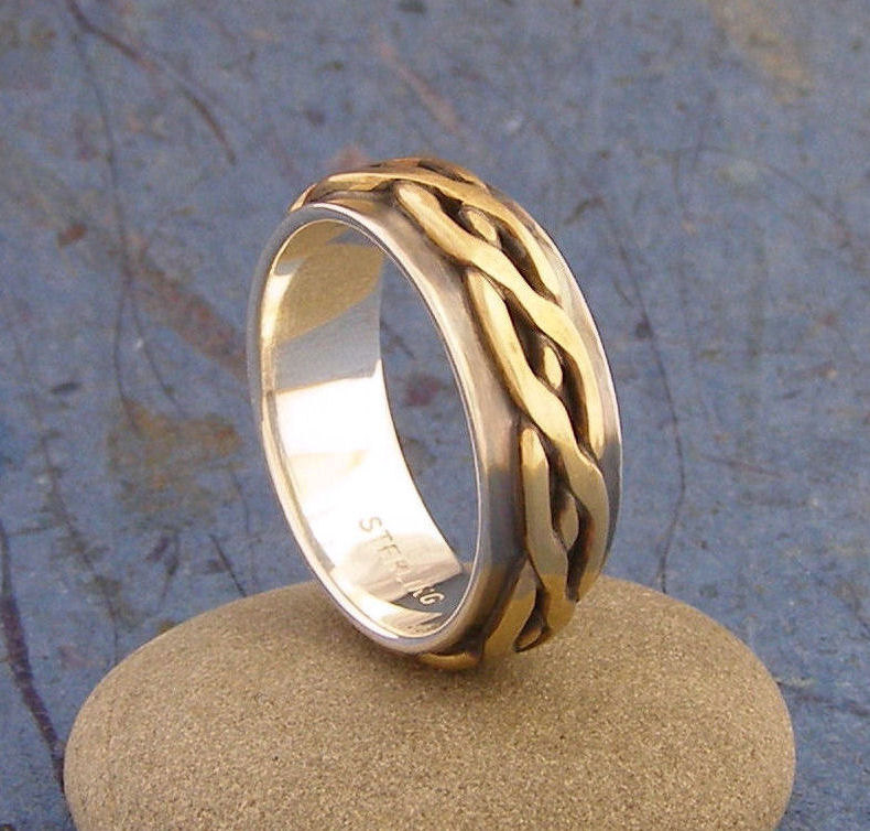 Herren Erdigen Rustikal Geflochten Antik Bronze Und Sterling Silber Ring ~ Hochzeit Herrenring Hand Gewirkt Herren Erdigen Rustikal Geflochten Antik Bronze Und Sterling Silber Ring ~ Hochzeit Herrenring Hand Gewirkt von QuimbySt