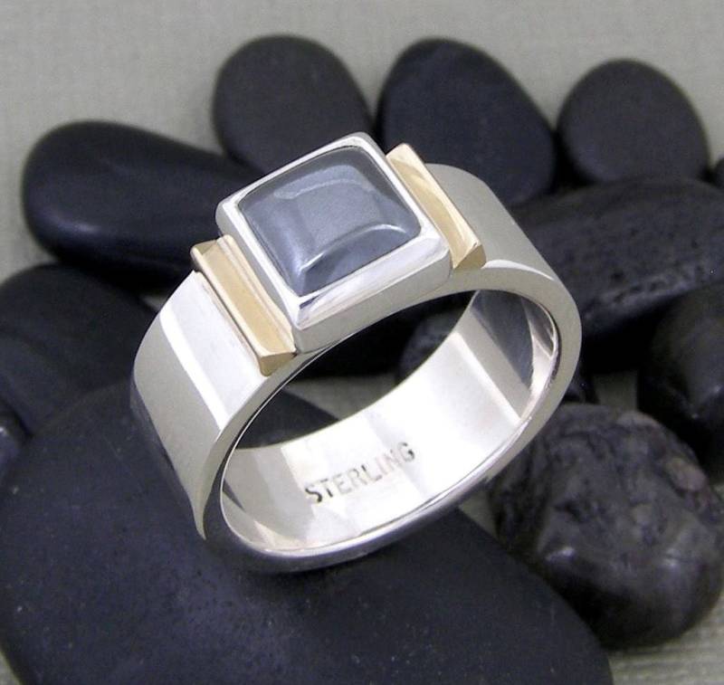Herren Sterling Silber, Gold Und Hämatit Ring ~ Robuste Hand Gewirkt von QuimbySt