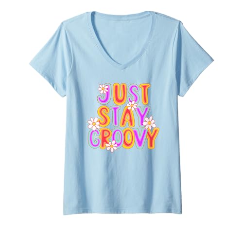 Damen Bleib einfach im coolen 70er-Jahre-Vibes-Stil T-Shirt mit V-Ausschnitt Damen Bleib einfach im coolen 70er-Jahre-Vibes-Stil T-Shirt mit V-Ausschnitt von Quinn Cafe