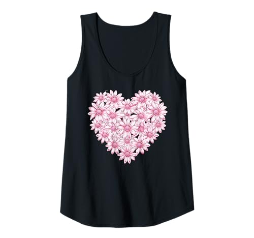 Damen Herzmuster mit rosa Blumen Tank Top von Quinn Cafe