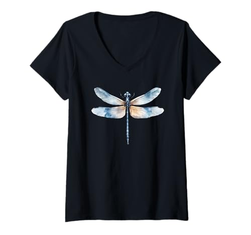 Damen Mystische Libelle mit Farbverlaufsflügeln T-Shirt mit V-Ausschnitt von Quinn Cafe