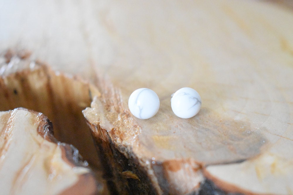 Ohrringe Aus Weißem Howlith-stein Und Edelstahl Für Damen. Geschenkidee Sie von QuintessenceBijoux