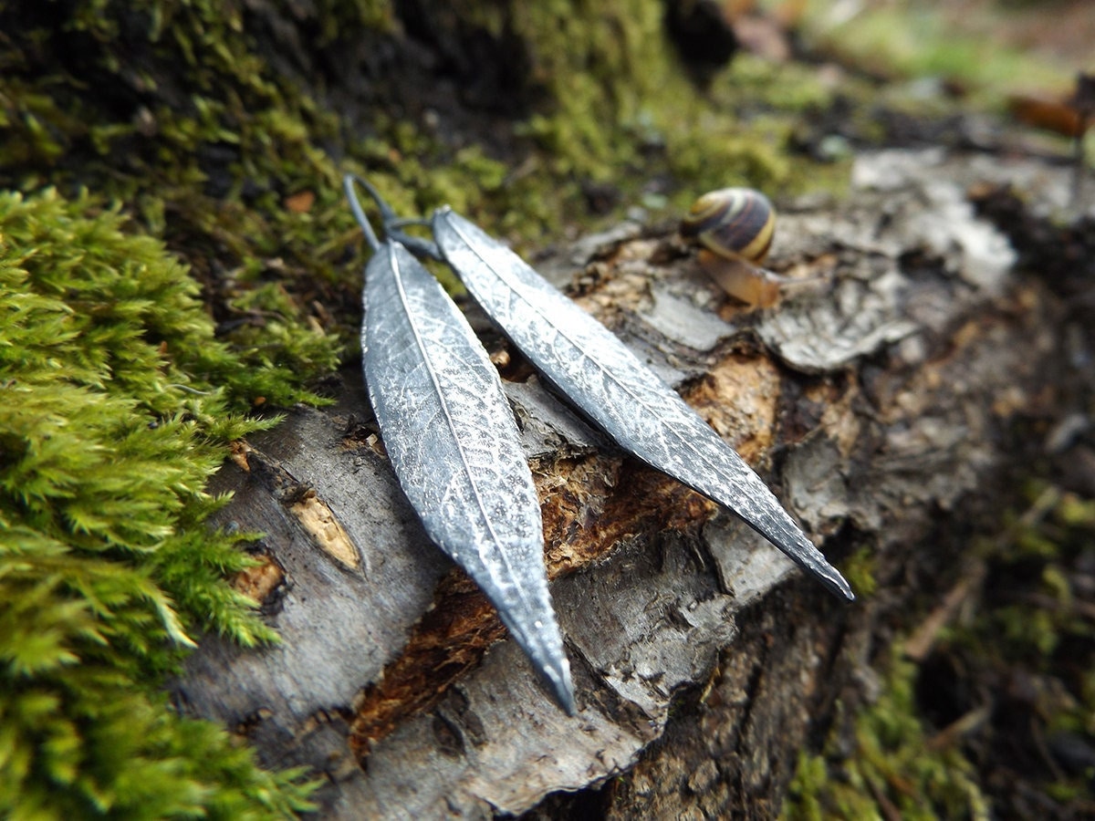 Salix Alba - Bastyr Weide Echte Blatt Silber Ohrringe Von Quinessential Arts von QuintessentialArts