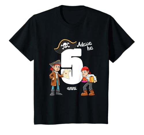 Kinder 5 Geburtstag Kinder & Piraten - Geschenk 5 Jahre T-Shirt von Quinto Compleanno - Maglietta Unisex 5 Anno
