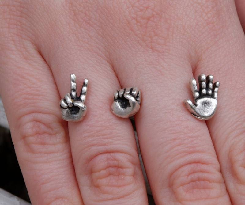 3 Hände Ring - Doppelring Unikat Statement Ring Chunky Unisex Minimalist Fidget Lustiger Verstellbar Qd85 von QuipoTR