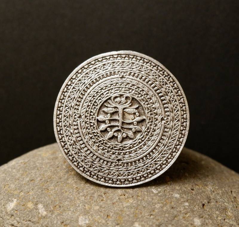 Signet Boho Ring - Ringe Für Frau Handgefertigt Geschnitzter Ring Chunky Boho Großer Silber Einstellbar Qd57 von QuipoTR