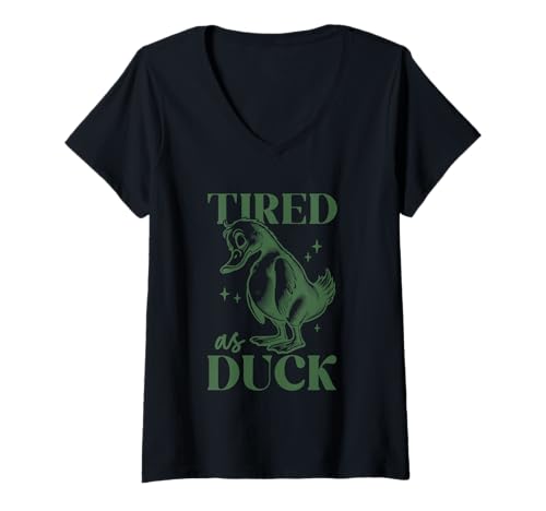 Damen Müde wie die Ente Lustiger skurriler Tierhumor T-Shirt mit V-Ausschnitt Damen Müde wie die Ente Lustiger skurriler Tierhumor T-Shirt mit V-Ausschnitt von Quirky Animal Humor Tired Expression