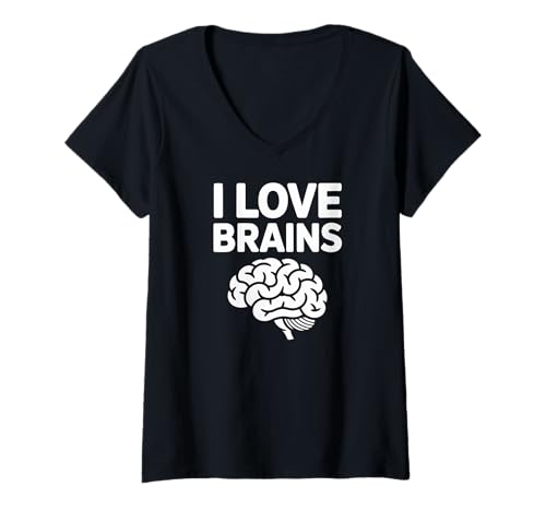 Damen I Love Brains Lustiger Slogan T-Shirt mit V-Ausschnitt Damen I Love Brains Lustiger Slogan T-Shirt mit V-Ausschnitt von Quirky Brain Enthusiast Humor Tee