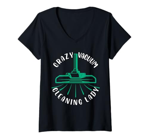 Damen Crazy Vacuum Cleaning Lady Design T-Shirt mit V-Ausschnitt Damen Crazy Vacuum Cleaning Lady Design T-Shirt mit V-Ausschnitt von Quirky Cleaning Designs