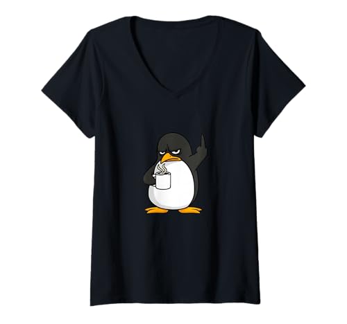 Damen Lustiger Pinguin Kaffeeliebhaber Morgenstimmung T-Shirt mit V-Ausschnitt Damen Lustiger Pinguin Kaffeeliebhaber Morgenstimmung T-Shirt mit V-Ausschnitt von Quirky Coffee Penguin Humor Office Vibes