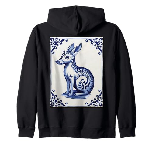 Blaue Fliesen im holländischen Stil mit mythischen Tieren für Damen und Kapuzenjacke Blaue Fliesen im holländischen Stil mit mythischen Tieren für Damen und Kapuzenjacke von Quirky European Tile Art Funny Animals Weird Art