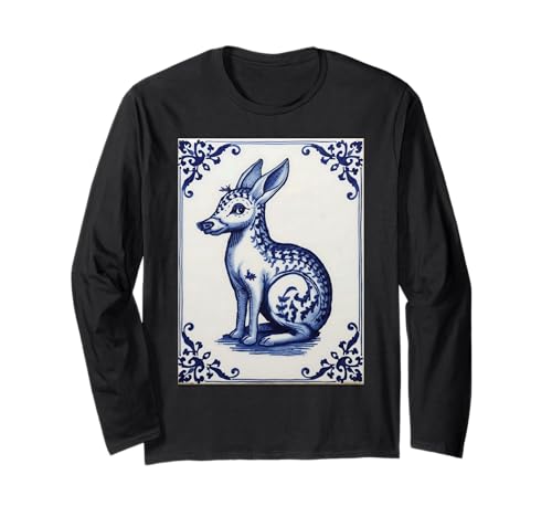 Blaue Fliesen im holländischen Stil mit mythischen Tieren für Damen und Langarmshirt Blaue Fliesen im holländischen Stil mit mythischen Tieren für Damen und Langarmshirt von Quirky European Tile Art Funny Animals Weird Art