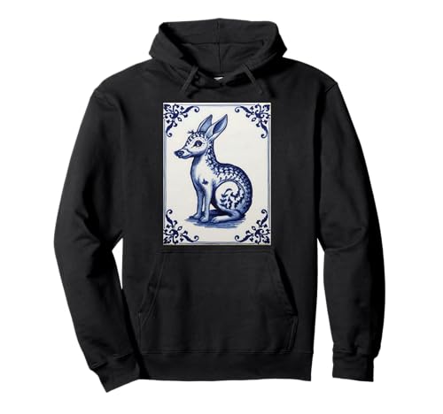 Blaue Fliesen im holländischen Stil mit mythischen Tieren für Damen und Pullover Hoodie Blaue Fliesen im holländischen Stil mit mythischen Tieren für Damen und Pullover Hoodie von Quirky European Tile Art Funny Animals Weird Art