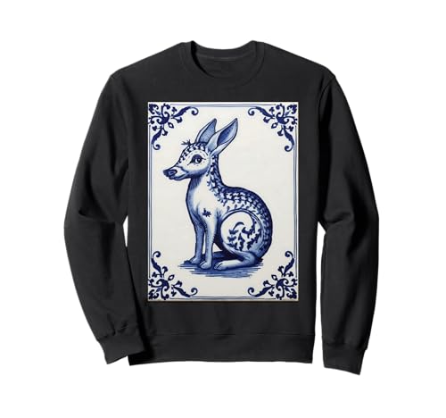 Blaue Fliesen im holländischen Stil mit mythischen Tieren für Damen und Sweatshirt Blaue Fliesen im holländischen Stil mit mythischen Tieren für Damen und Sweatshirt von Quirky European Tile Art Funny Animals Weird Art