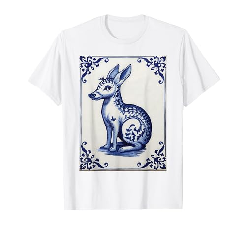 Blaue Fliesen im holländischen Stil mit mythischen Tieren für Damen und T-Shirt Blaue Fliesen im holländischen Stil mit mythischen Tieren für Damen und T-Shirt von Quirky European Tile Art Funny Animals Weird Art