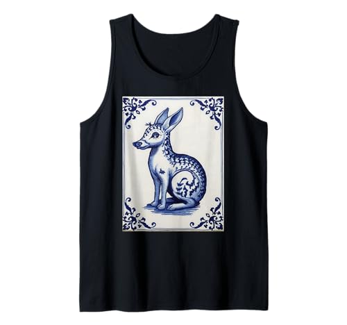 Blaue Fliesen im holländischen Stil mit mythischen Tieren für Damen und Tank Top Blaue Fliesen im holländischen Stil mit mythischen Tieren für Damen und Tank Top von Quirky European Tile Art Funny Animals Weird Art