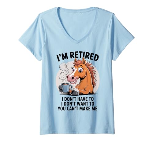 Damen Lustiges Pferd Trinken Kaffee Cartoon Tierliebhaber Geschenk T-Shirt mit V-Ausschnitt von Quirky Farm Life Equestrian Coffee Humor Animal