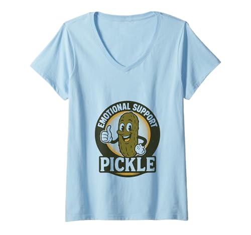 Damen Emotionale Unterstützung Pickle Funny Cartoon Retro Style T-Shirt mit V-Ausschnitt Damen Emotionale Unterstützung Pickle Funny Cartoon Retro Style T-Shirt mit V-Ausschnitt von Quirky Food Humor Designs