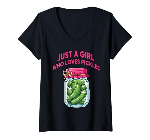 Damen Nur EIN Mädchen, das Gurkendesign liebt T-Shirt mit V-Ausschnitt Damen Nur EIN Mädchen, das Gurkendesign liebt T-Shirt mit V-Ausschnitt von Quirky Food Lover Design Fun Pickle Style