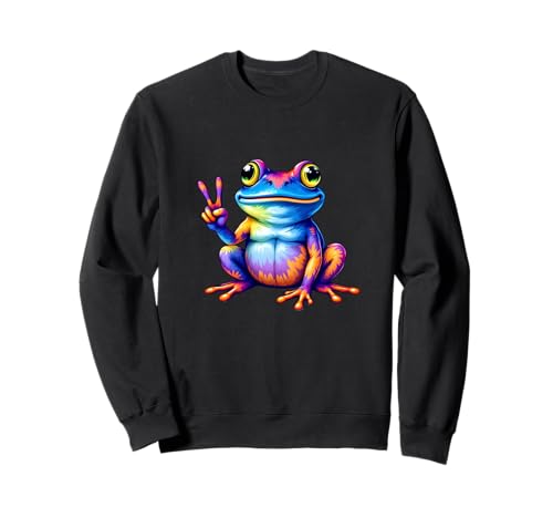 Batik-Frosch, Friedenszeichen, Hippie, Retro, Herren, Damen, Jungen, Mädchen Sweatshirt von Quirky Frog Apparel Gifts Shop