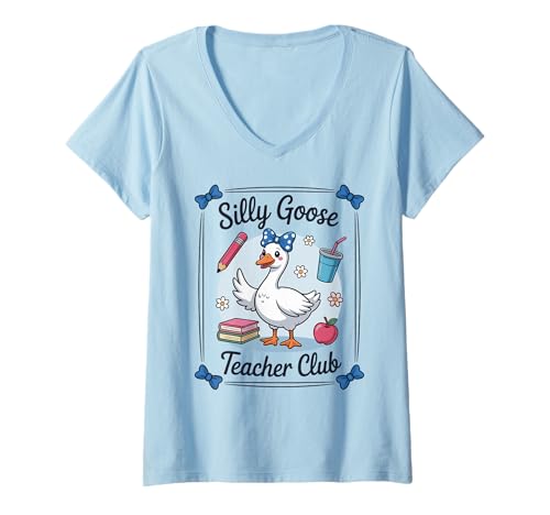 Damen Silly Goose Teacher Club Lustiger Pädagoge T-Shirt mit V-Ausschnitt Damen Silly Goose Teacher Club Lustiger Pädagoge T-Shirt mit V-Ausschnitt von Quirky Klassenzimmer Enthusiasten