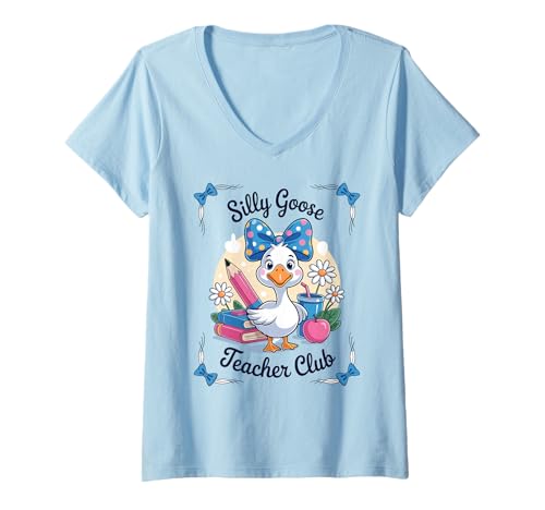 Damen Silly Goose Teacher Club Lustiger Pädagoge T-Shirt mit V-Ausschnitt Damen Silly Goose Teacher Club Lustiger Pädagoge T-Shirt mit V-Ausschnitt von Quirky Klassenzimmer Enthusiasten