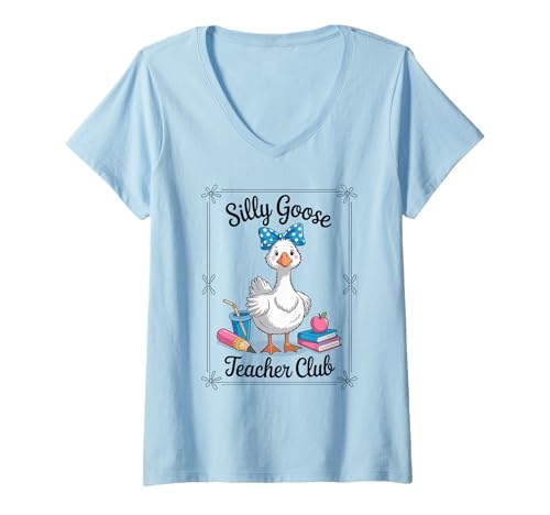 Damen Silly Goose Teacher Club Lustiger Pädagoge T-Shirt mit V-Ausschnitt Damen Silly Goose Teacher Club Lustiger Pädagoge T-Shirt mit V-Ausschnitt von Quirky Klassenzimmer Enthusiasten