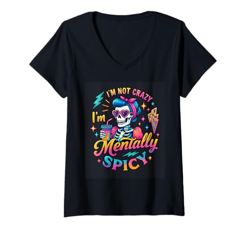 Damen Ich Bin Nicht verrückt, ich Bin geistig scharf, lustig T-Shirt mit V-Ausschnitt Damen Ich Bin Nicht verrückt, ich Bin geistig scharf, lustig T-Shirt mit V-Ausschnitt von Quirky Skeleton Humor Graphic Style