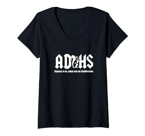 Damen ADHS Lustiges Aufmerksamkeitsdefizit-/Hyperaktivitätsstörung T-Shirt mit V-Ausschnitt von Quirky Tees