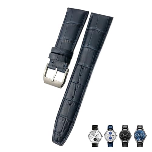 Quirxio 20 mm 21 mm 22 mm Kalbsleder-Echtleder-Uhrenarmband, geeignet für IWC Pilot Portugieser, Schwarz, Braun, Blau, Alligator-Korn-Uhrenarmband(Blue square pin,22mm) von Quirxio