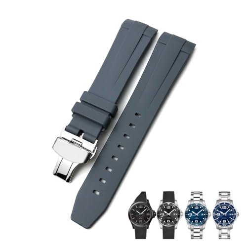 Quirxio 21 mm Gummi-Armband, passend für Longines L3.781.4.9 HydroConquest Conquest, Schwarz, Blau, Grau, Grün(Gray clasp2,Golden buckle) von Quirxio