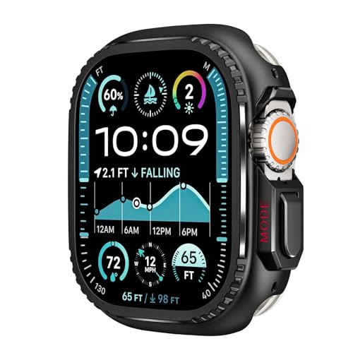 Quirxio Metallabdeckung für Apple Watch Ultra 2 S10 42 mm S10 46 m 49 mm 45 mm Gehäuserahmen Schutzstoßstange iWatch Serie 9 8 7 6 5 SE 44 mm Lünette Wechsel zu Ultra(Black,S10 46mm) von Quirxio