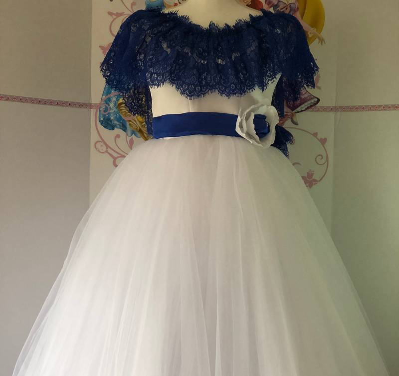 Blau Weiß Festzug Abschlussball Mädchen Kleid Formelle Ballkleid Party Geburtstag Urlaub Hochzeit Outfit Benutzerdefinierte Spitzenkleid von QuiteTheDress