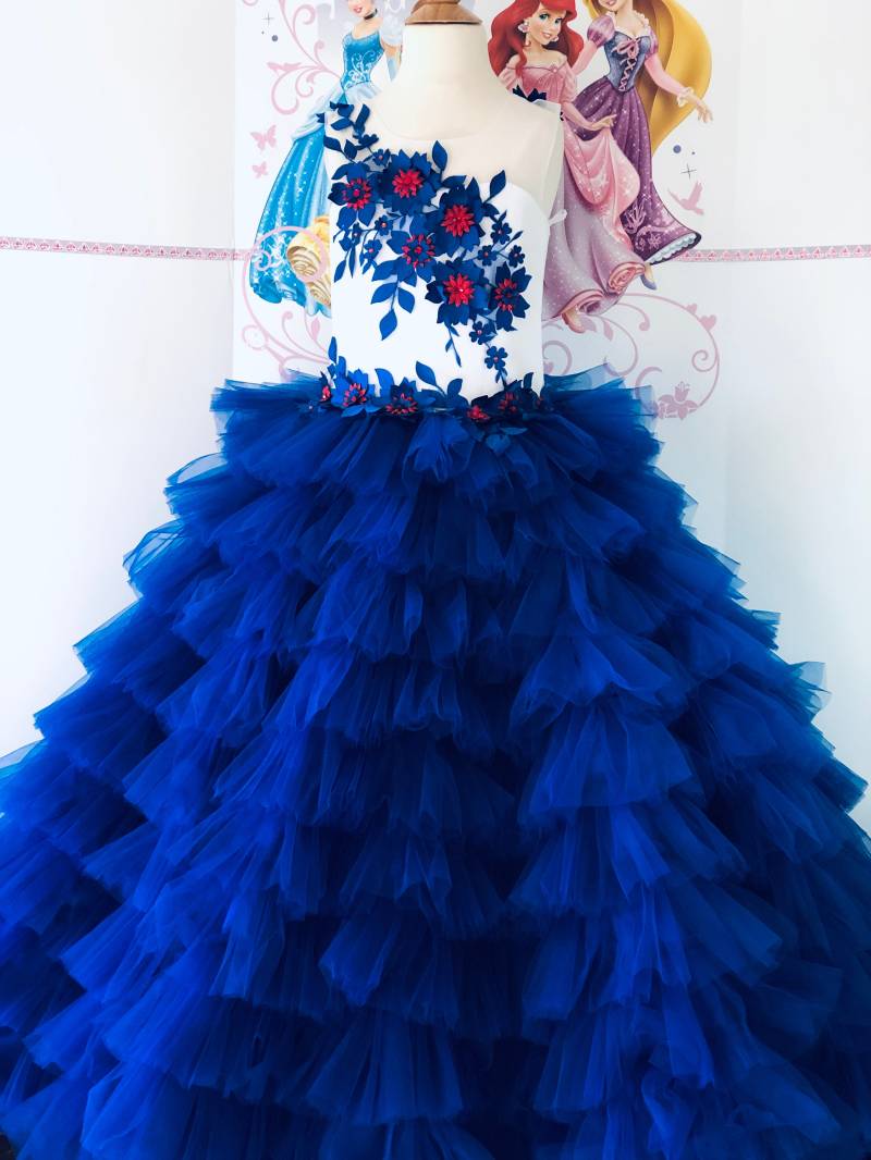Blau Weiß Roter Bauchball Kleid Mädchen Ballkleid Party Geburtstag Hochzeit Pageant Outfit Flauschiges Laufsteg von QuiteTheDress