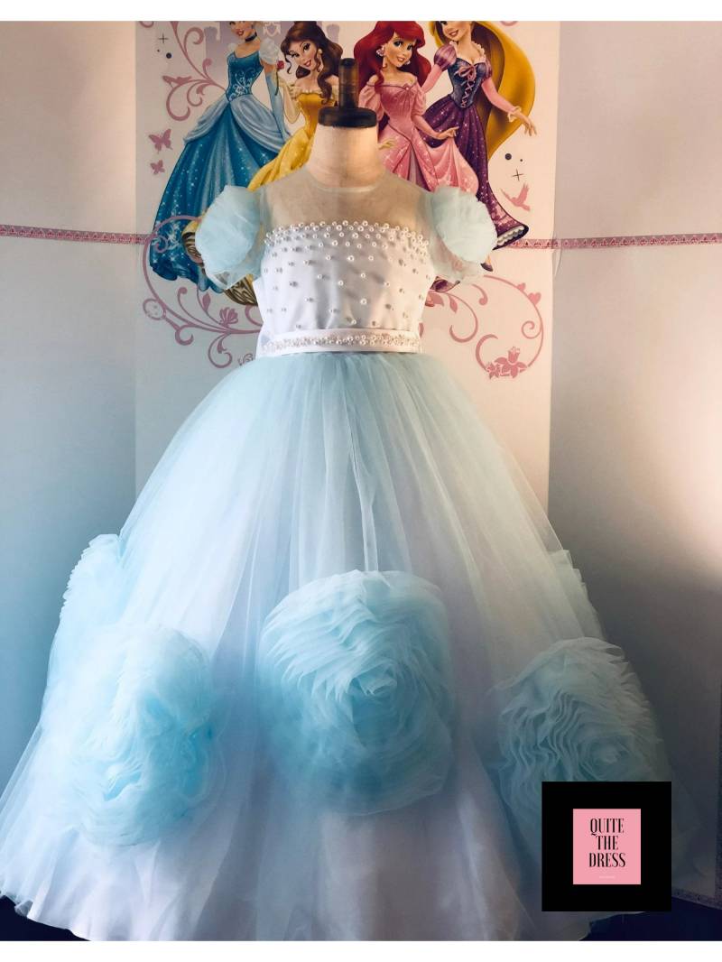 Himmelblau Aqua Weiß Festzug Mädchenkleid Mädchen-Ballkleid-Party Geburtstag Urlaub Hochzeit Blumenkleid Outfit Benutzerdefinierte Blau von QuiteTheDress