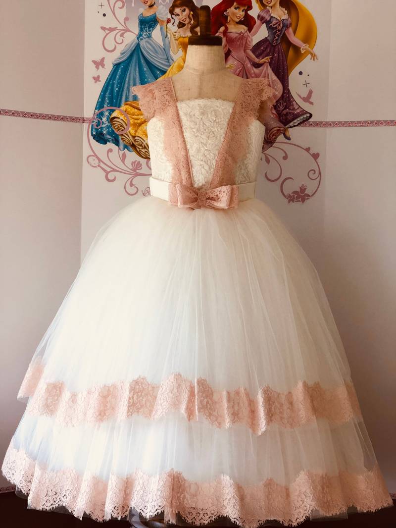 Pfirsich Weiß Festzug Abschlussball Mädchen Ballkleid Formales Kleid Party Geburtstag Urlaub Hochzeit Outfit Benutzerdefinierte Apricot von QuiteTheDress