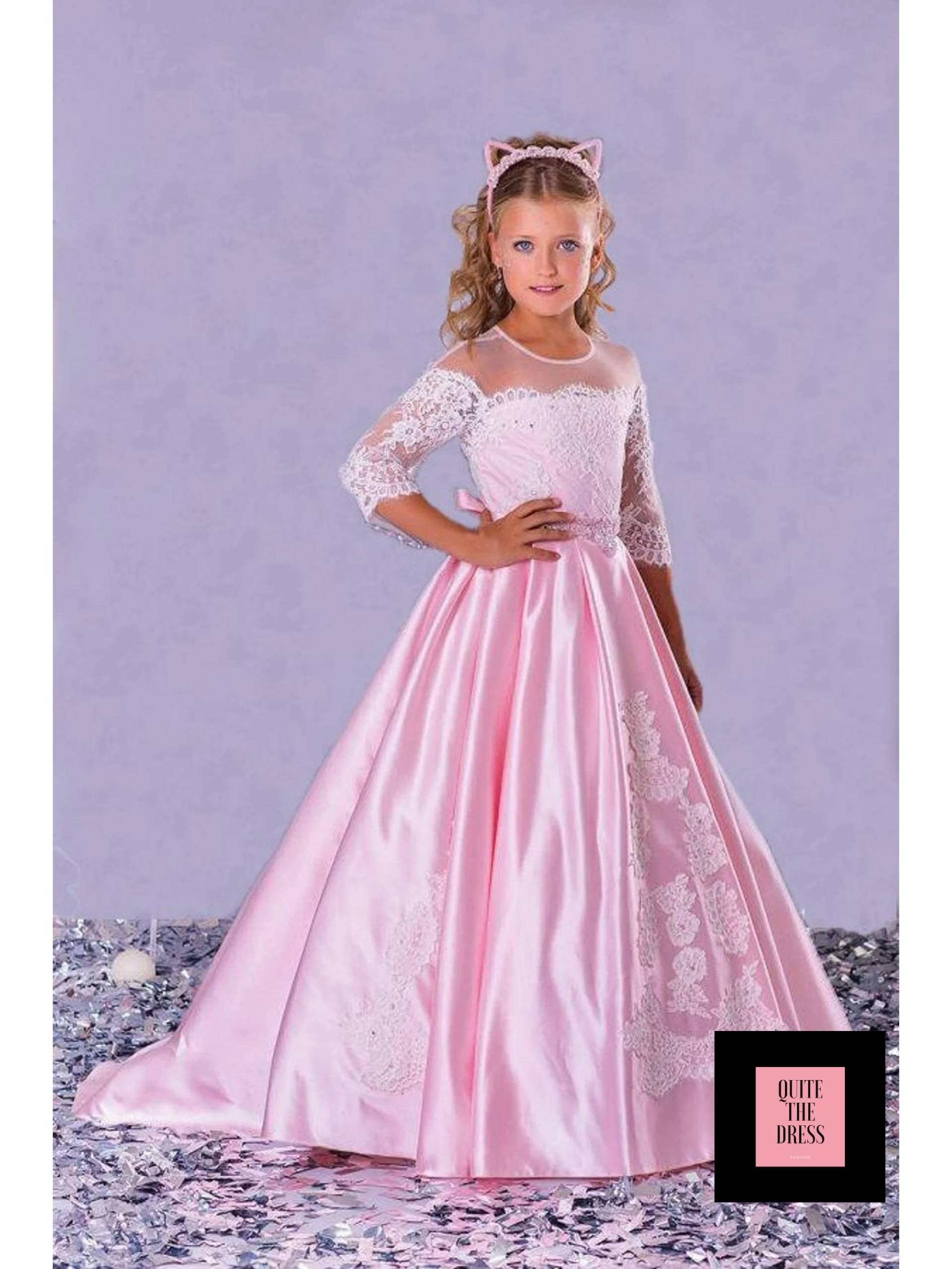 Rosa Benutzerdefinierte Mädchenkleid Mädchen-Ballkleid Party Geburtstag Urlaub Hochzeit Abschlussball Spitze Festzug Outfit Fun Mode Kleid Mit Zug von QuiteTheDress