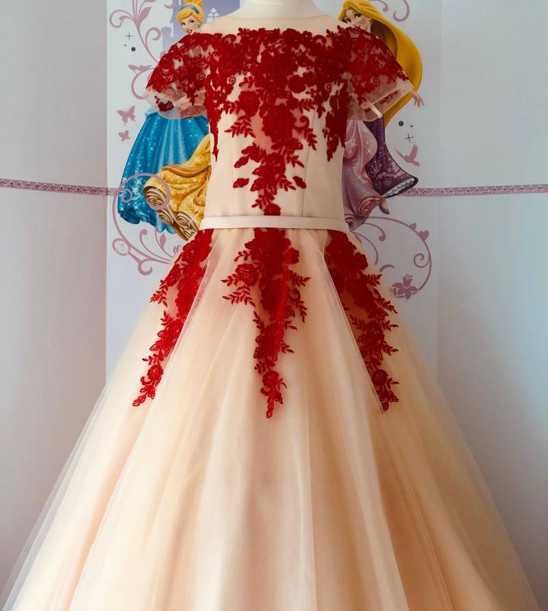 Rot Beige Kleid Pageant Prom Formal Mädchen Ballkleid Party Hochzeit Geburtstag Spitzenkleid Outfit Fun Fashion von QuiteTheDress
