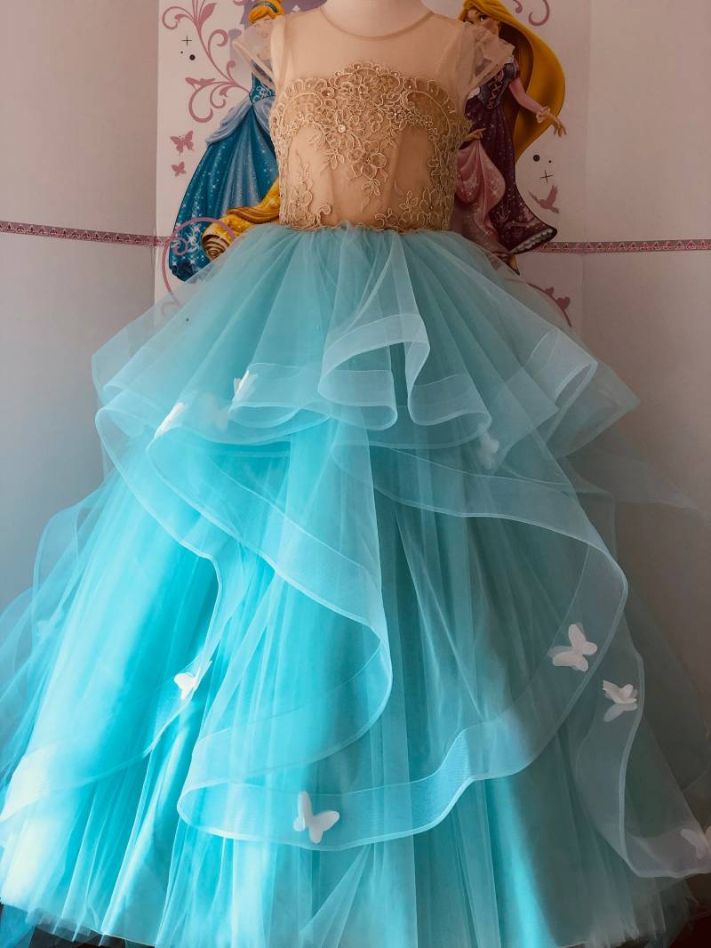 Türkis Aqua Kleid Custom Pageant Mädchen Hochzeit Geburtstag Party Urlaub Abschlussball Outfit Spaß Mode Mit Zug von QuiteTheDress