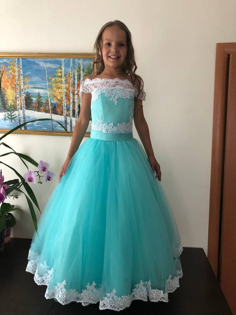 Türkis Blau Aqua Kleid Tanzballkleid Mädchen Ballkleid Party Geburtstag Mädchenkleid Spitze Tanzkleid Hellblaues von QuiteTheDress