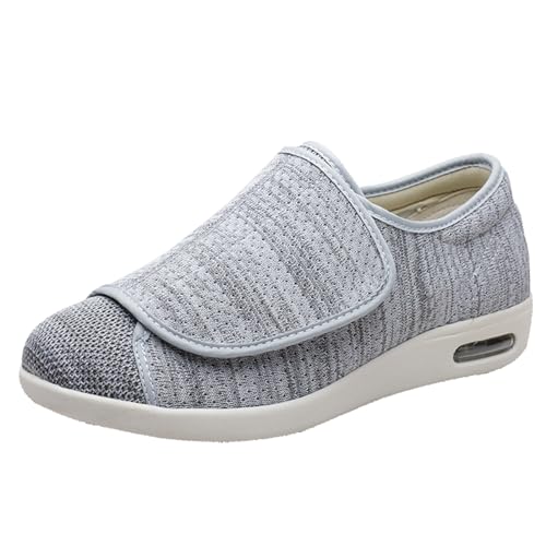 Arthritis Ödem Verstellbarer Verschluss Memory Foam House Schuhe,Verstellbarer Verschluss Ödemschuhe Weite Passform Große Arthritis Geschwollene Füße Schuhe für Männer Frauen,Light Grey,48 von Quiteyan