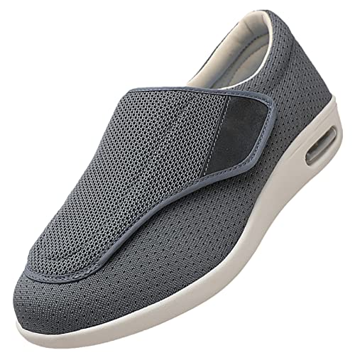 Diabetiker Schuhe Für Geschwollene Füße,Arthritis Ödem Verstellbarer Verschluss Memory Foam House Schuhe Offene Spitze Extra Weit,Grey,43 von Quiteyan