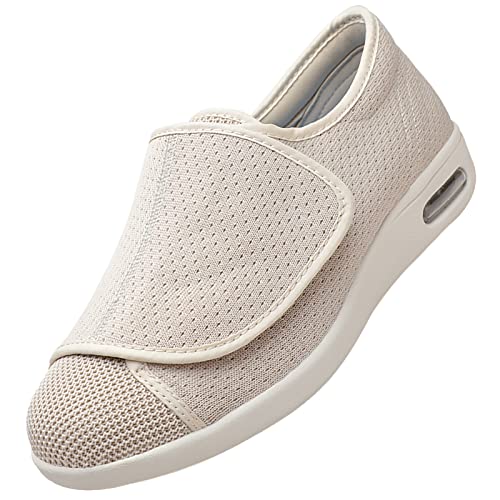 Einstellbarer Klettverschluss Comfy Pantoffeln,Diabetikerschuhe Verschiedenen Breiten für Geschwollene, Breite und Diabetische Füße,Beige,47 von Quiteyan