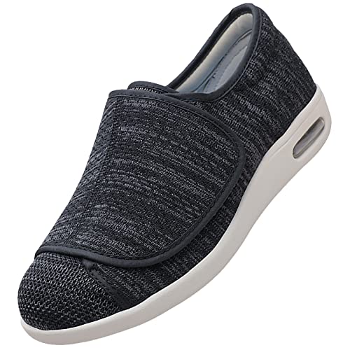 Fußbreite und Schwellung verstellbare Stoffschuhe,Herren Diabetiker ，Komfort Luxus Hausschuhe Breite FIT Verstellbarer Riemen,Dark Grey,47 von Quiteyan