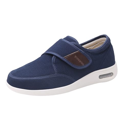 Fußbreite und Schwellung verstellbare Stoffschuhe,orthopädische Komfort Luxus Hausschuhe Breite FIT Verstellbarer Riemen,Blue,41 von Quiteyan