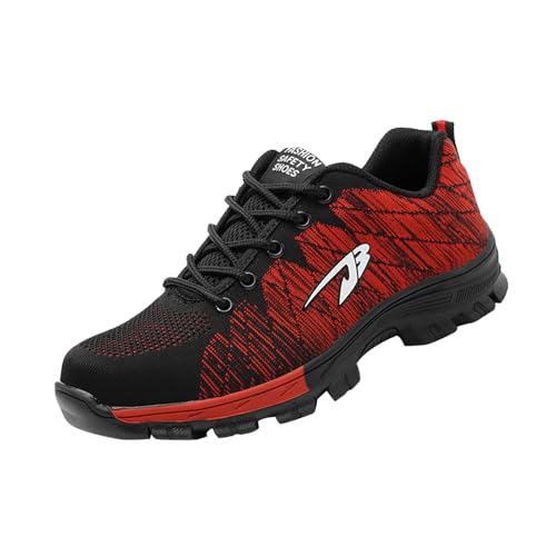 Herren Damen Atmungsaktive Stahlkappenschuhe,für Männer und Frauen Atmungsaktive Leichte Pannensichere Work Construction Sneakers,red▁39 von Quiteyan