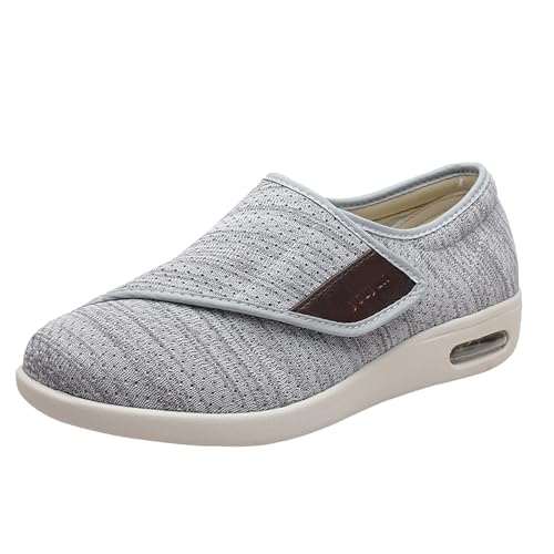 Quiteyan Diabetiker Schuhe Für Geschwollene Füße,Schuhe mit Stangenriemen,Klettverschluss und Flacher Fersenform für Diabetiker und Orthopäden,Light Grey,48 von Quiteyan