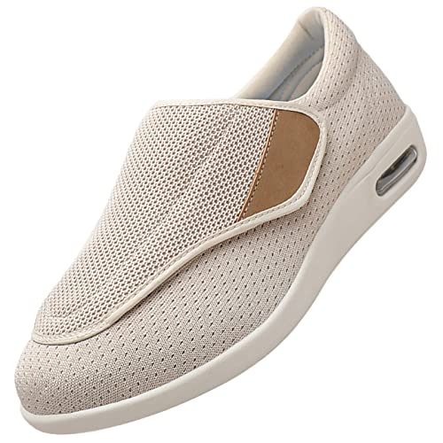 Quiteyan Diabetiker-Schuhe Schuhe Herren Diabetiker,Hausschuhe Schuhe für Männer Arthritis Ödem Verstellbare Verschluss Memory Foam Hausschuhe,Beige,51 von Quiteyan