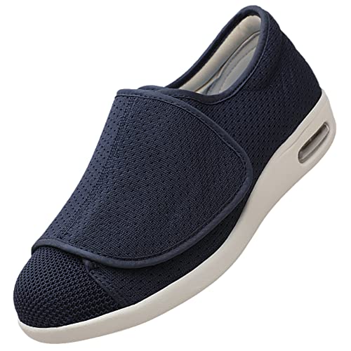 Quiteyan Diabetische Fußschuhe,Herren Memory Foam Hausschuhe Bequemes warmes Plüschfleece Arthritis Ödem geschwollenes Haus,Blue,42 von Quiteyan