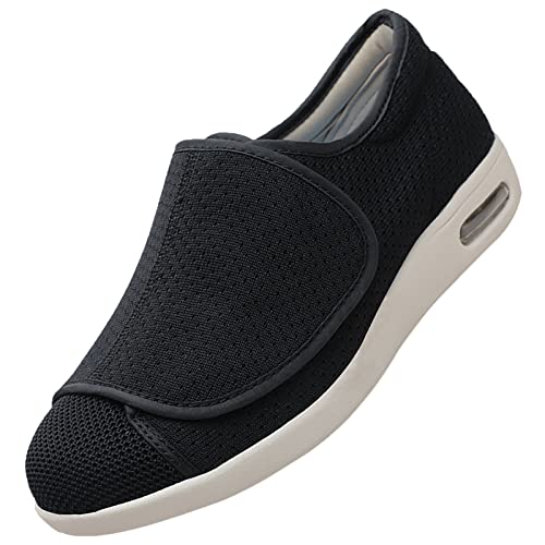 Quiteyan Extra Breite Diabetiker-Schuhe,Schuhe mit Stangenriemen,Klettverschluss und Flacher Fersenform für Diabetiker und Orthopäden,Black,44 von Quiteyan